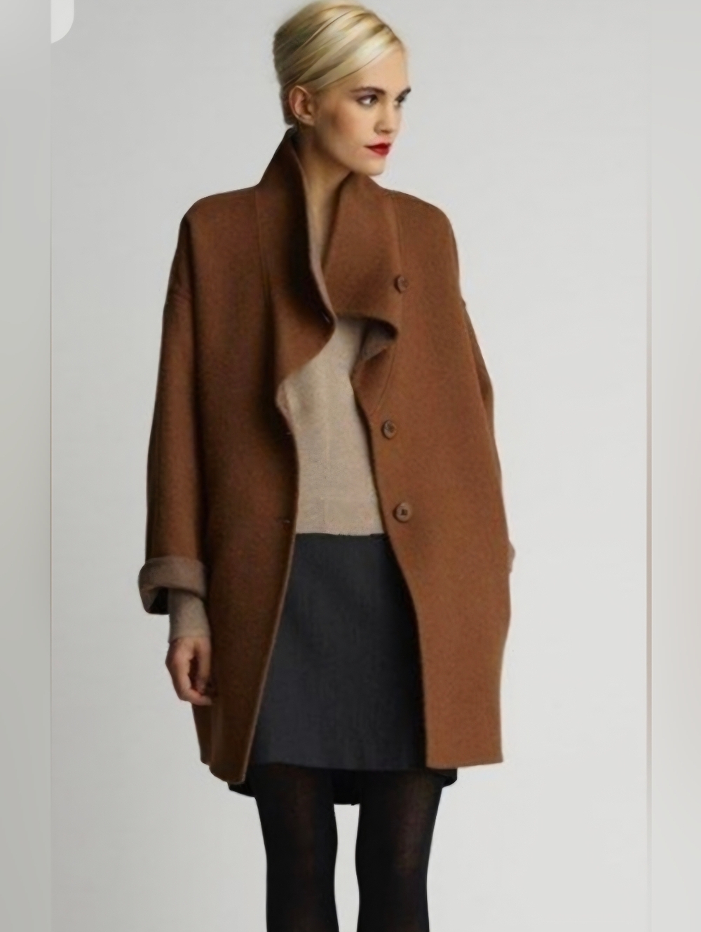 Eileen Fisher Charcoal Gray Baby Alpaca Double Blend Coat